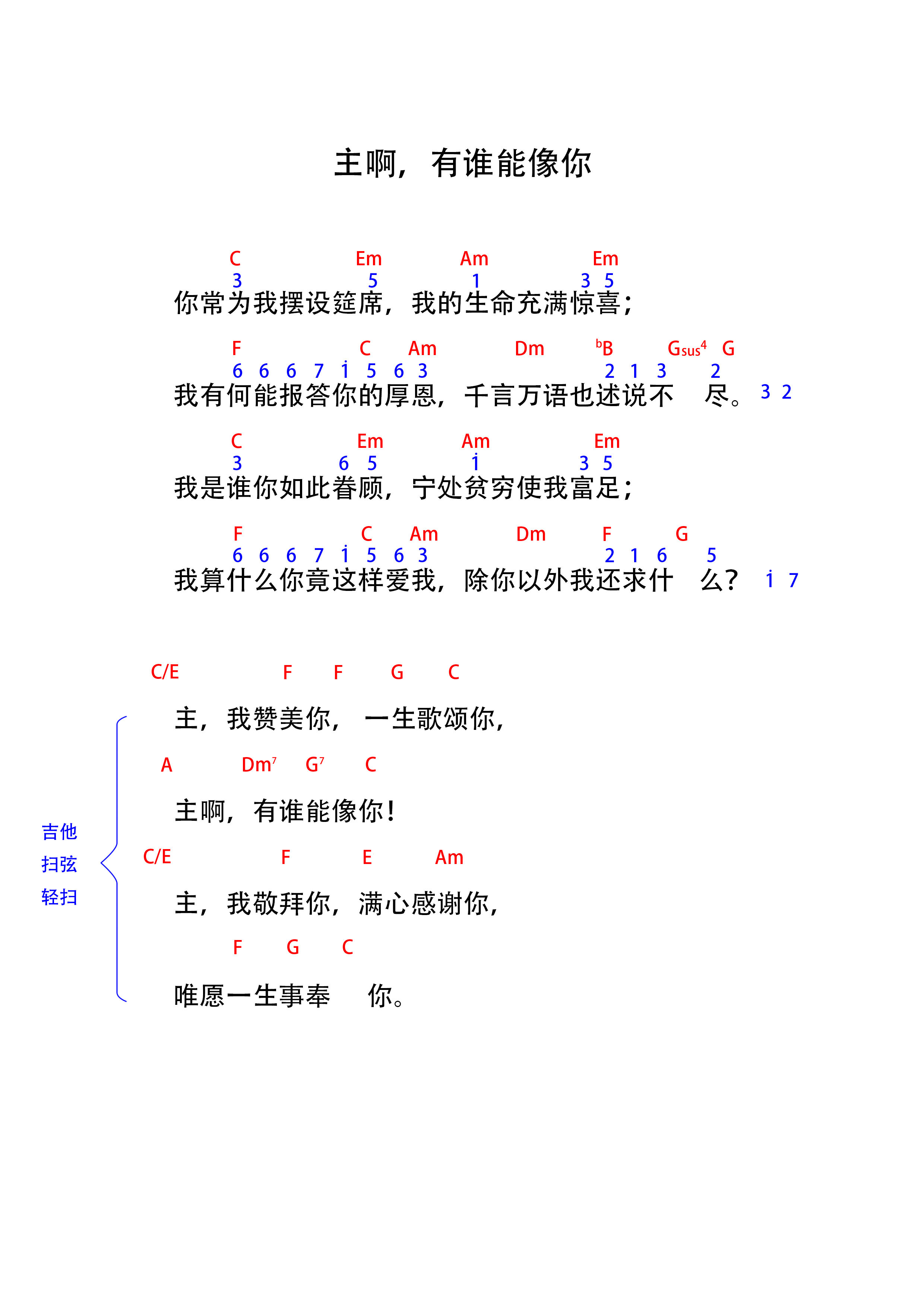《主啊，有谁能像你 和弦谱  》