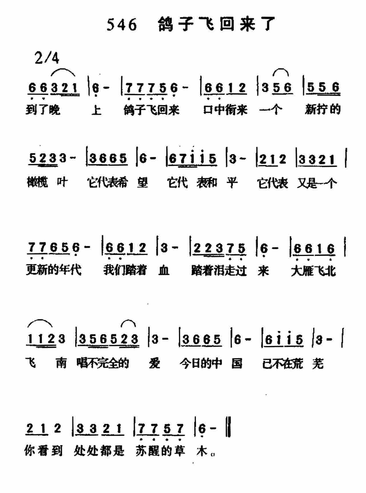 《第546首 -鸽子飞回来了  》