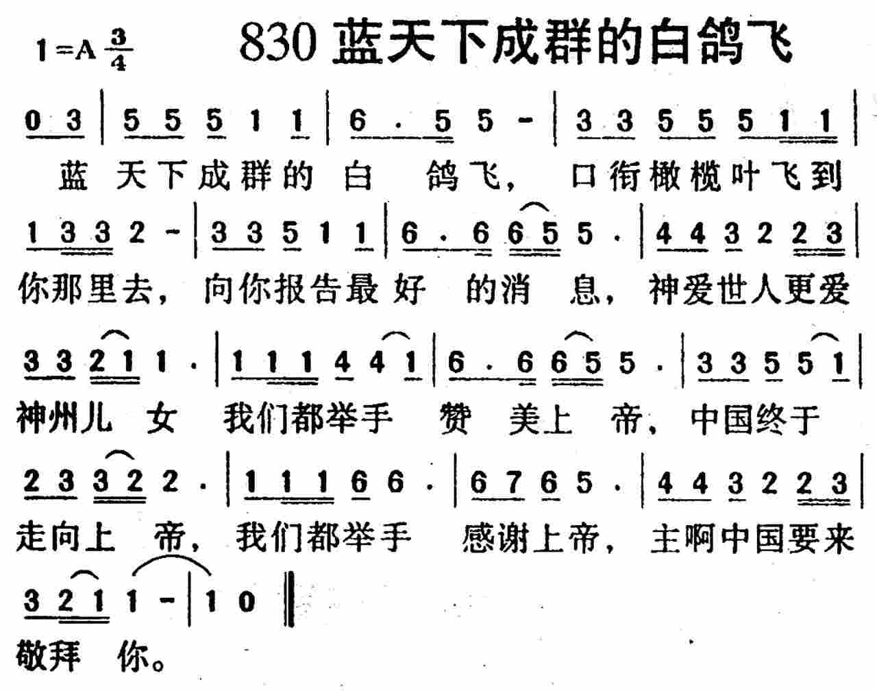 《第830首 -蓝天下成群的白鸽飞  》
