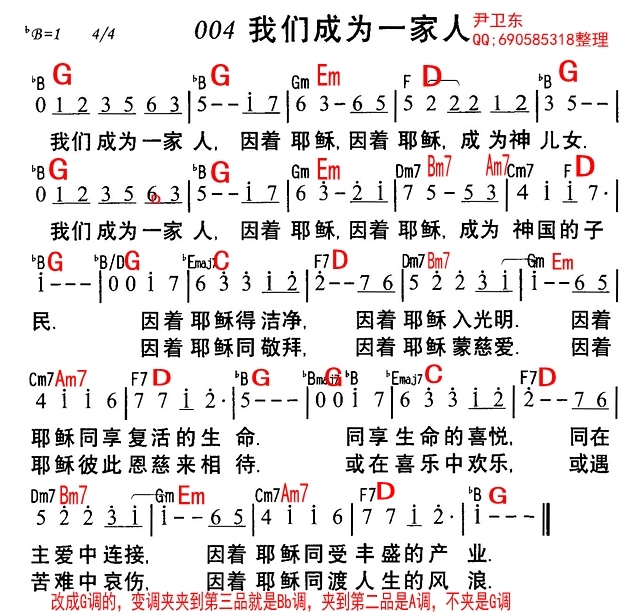 《我们成为一家人G A Bb调和弦》