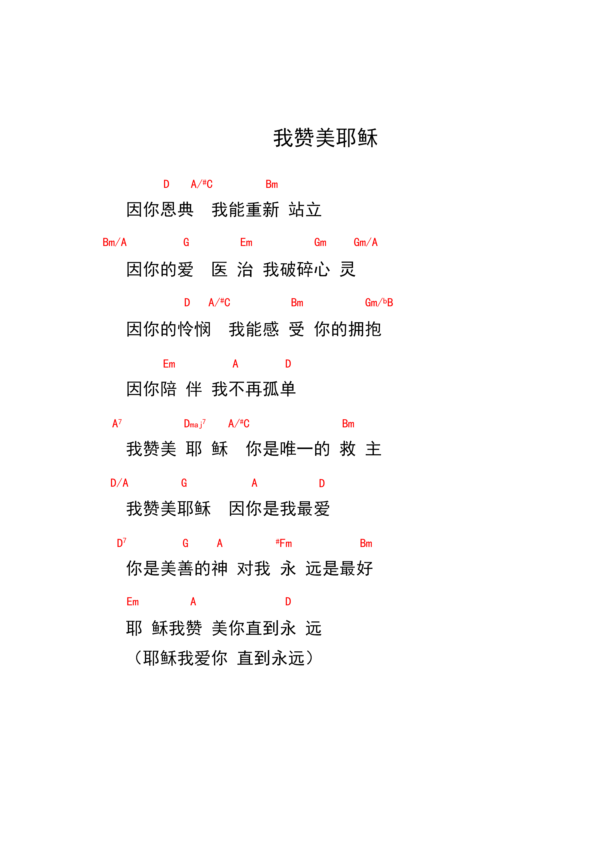 《我赞美耶稣 和弦谱》