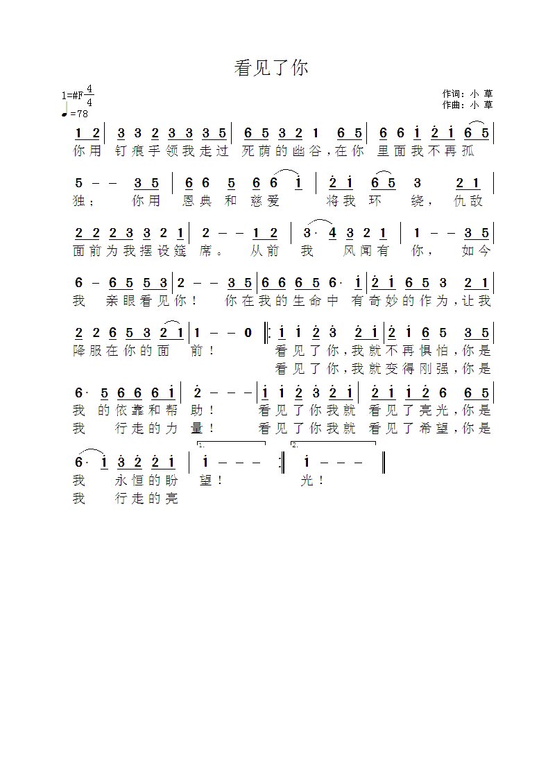 《看见了你 官方简谱》