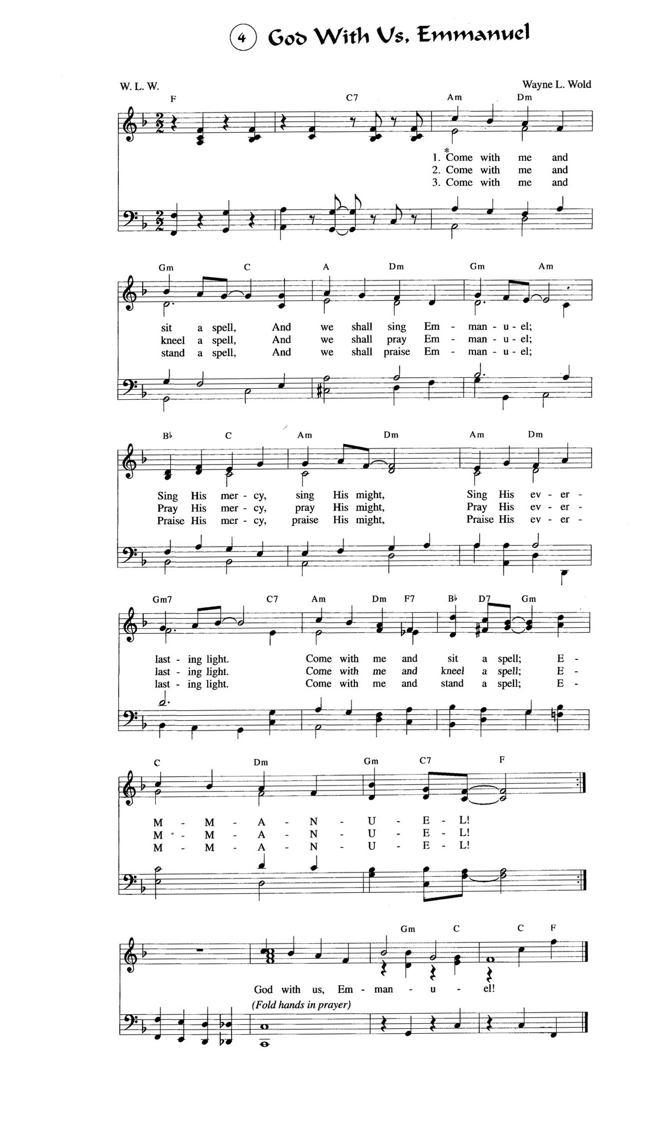 《God With Vs, Emmanuel 和弦五线谱》