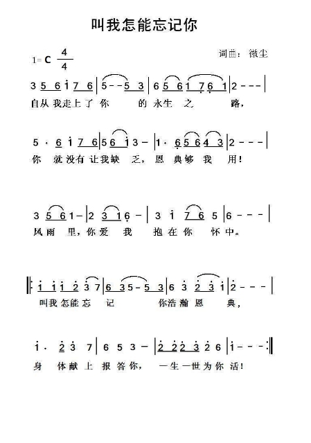 《叫我怎能忘记你 官方简谱》
