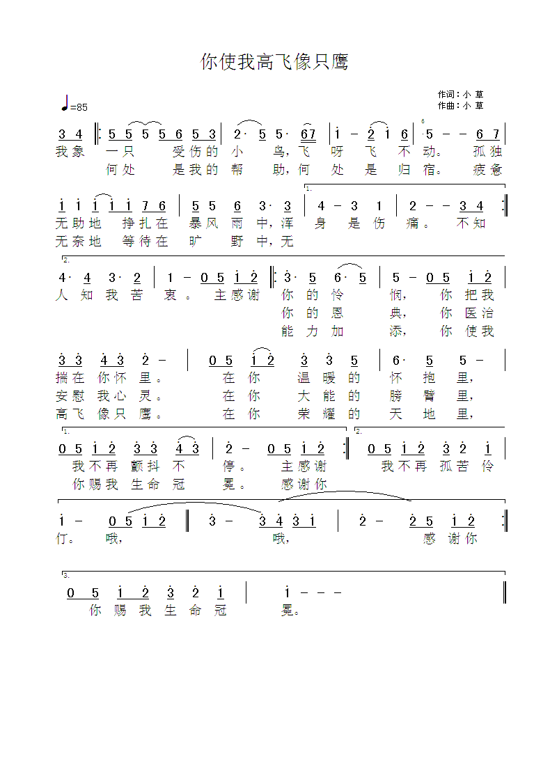 《你使我高飞像只鹰 简谱》
