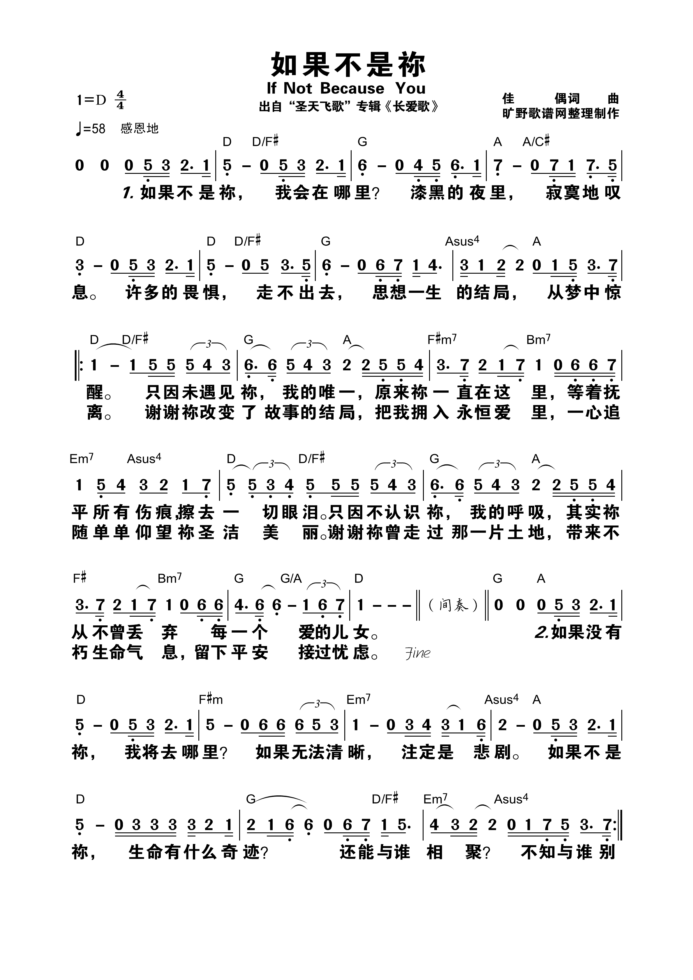 《如果不是你 和弦简谱》