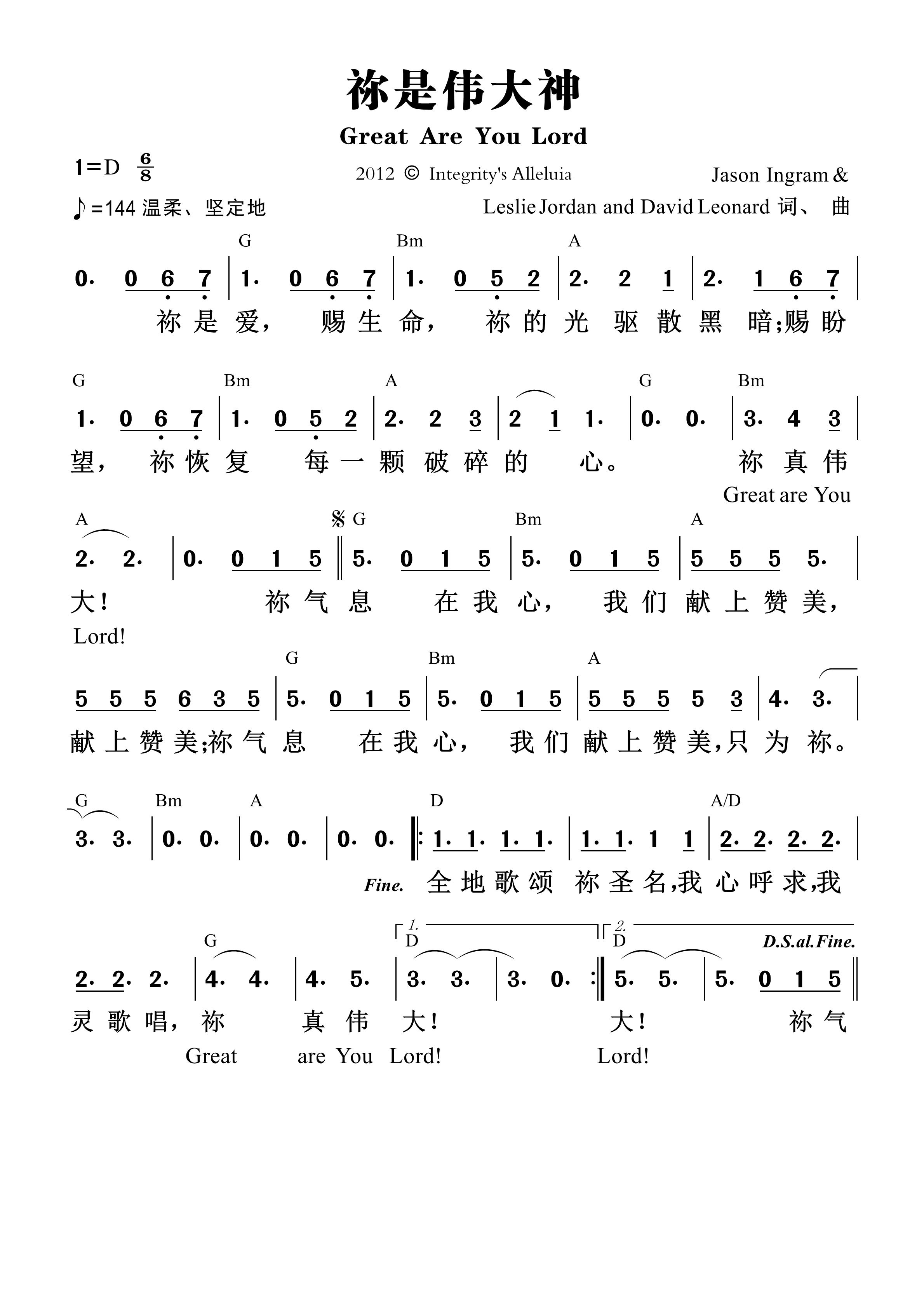 《第1554首 - 祢是伟大神 和弦简谱》
